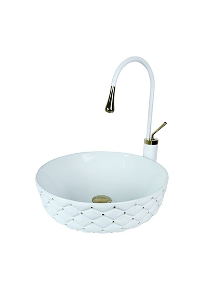 Kapitone 42 Cm Beyaz Altın Tezgah Üstü Çanak Lavabo Renkli