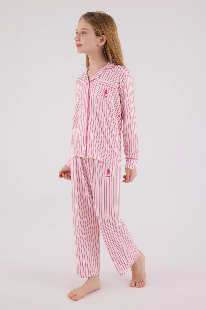 U.s. Polo Assn Kız Çocuk Gömlek Pijama Açık Fuşya-2069 Fuşya
