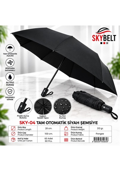 Erkek Tam Otomatik Siyah Şemsiye Çok Renkli