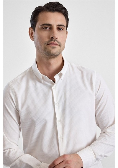Süvari Ekru Slim Düğmeli Yaka Casual Gömlek Gm1008400366-bj1