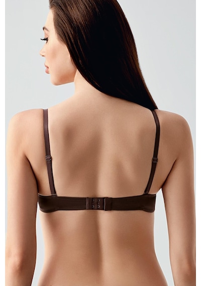 New Bra Kadın Push-up Etkili Destekli Saten Görünümlü Sütyen Kahve 7030 Kahverengi