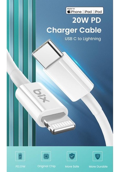 Bix BX-IP02UC Type-C to Lightning Data ve Şarj Kablosu Beyaz 1 Me