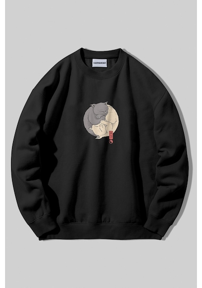 Harmandar Ying Yang Kedi Baskılı Unisex Siyah Kanguru Bisiklet Yaka Sweatshirt Siyahbisiklet Harmandar Ying Yang Kedi Baskılı Unisex Siyah Kanguru Bisiklet Yaka Sweatshirt Siyahbisiklet