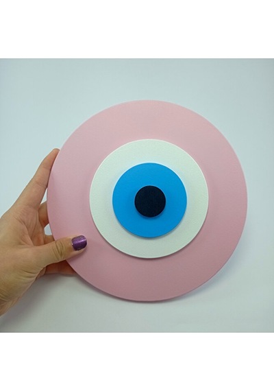 Minimalist Bebe Pembe Nazar Boncuğu El Yapımı Ahşap Büyük Nazarlı