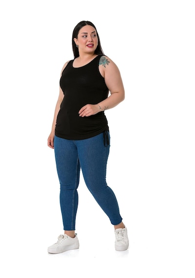 Disentis Büyük Beden Kalın Askılı Yanları Tünelli Viskon Siyah Body-siyah Siyah
