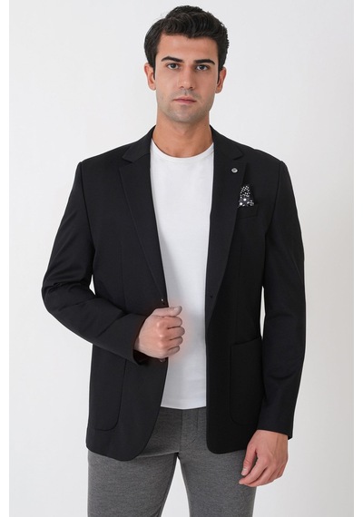Comfort Fit Esnek Rayon Pamuk Karışım Torba Cepli Siyah Blazer Ceket C 744 Comfort Fit Esnek Rayon Pamuk Karışım Torba Cepli Siyah Blazer Ceket C 744
