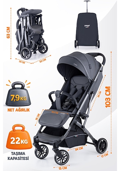 Prego Lotus Pro Kabin Boy Bebek Arabası - Tek Elle Katlanır -Hafif -UV Tenteli - Yağmurluk-Ayak Örtüsü-Kılıf