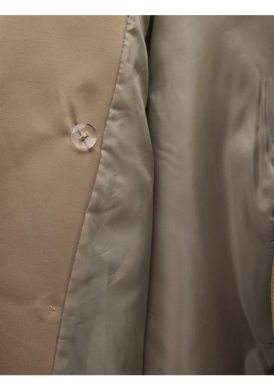 Koton Uzun Kollu Cepli Kemerli Düğmeli Kruvaze Dik Yaka Gabardin Kısa Oversize Trençkot Vizon 7wak00157ew