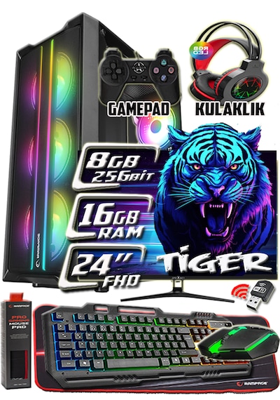 Warbox Tiger Xeon X5650 16 GB 256 GB SSD + 250 GB HDD RX580 8 GB 24" W10P Masaüstü Bilgisayar