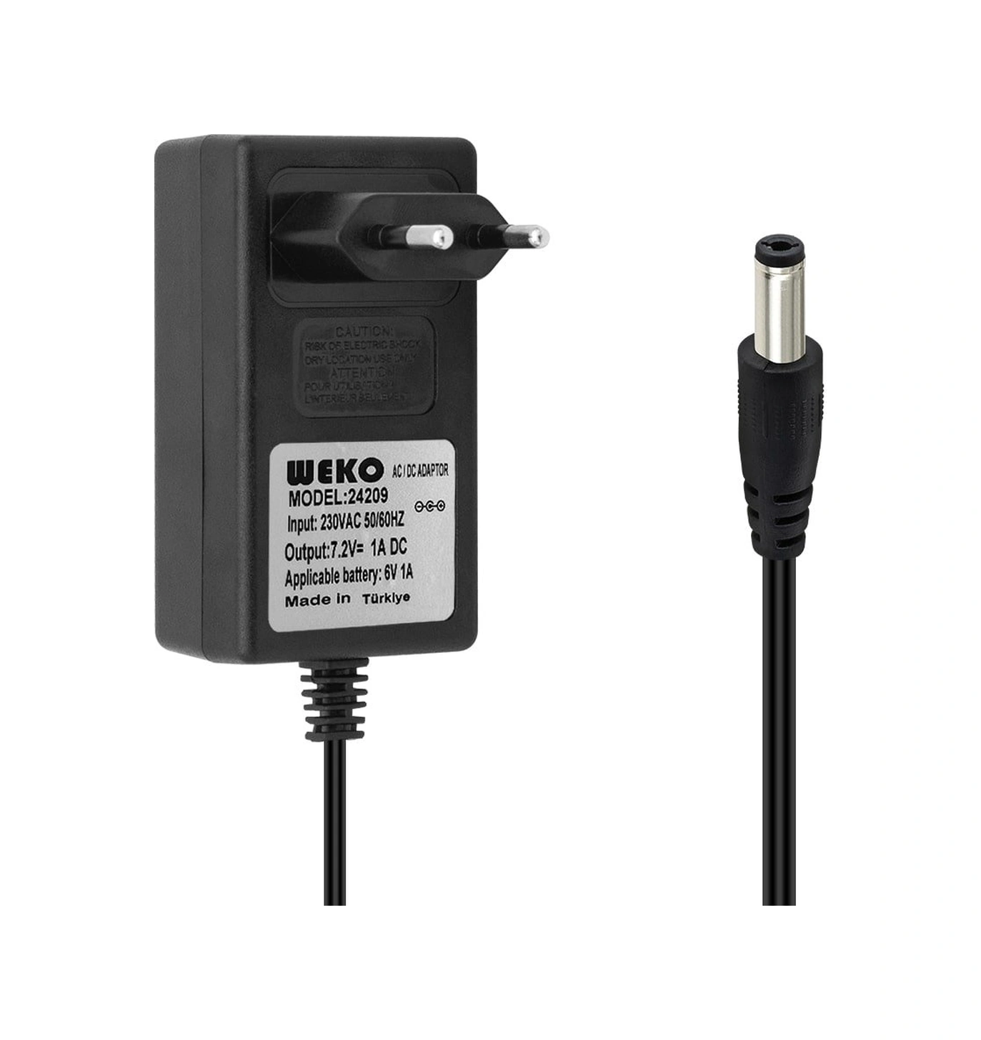 Weko 7.2volt - 1amper 5.5x2.5 Uçlu Ledli Yerli Üretim Priz Tipi A