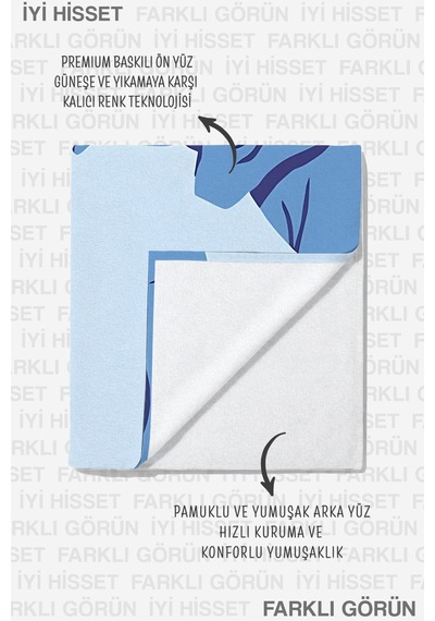 Fil Figürlü Mavi Plaj Havlusu - Minimalist Safari Temalı Açık Mavi Hızlı Kuruyan Mikrofiber Havlu İnci Leylak