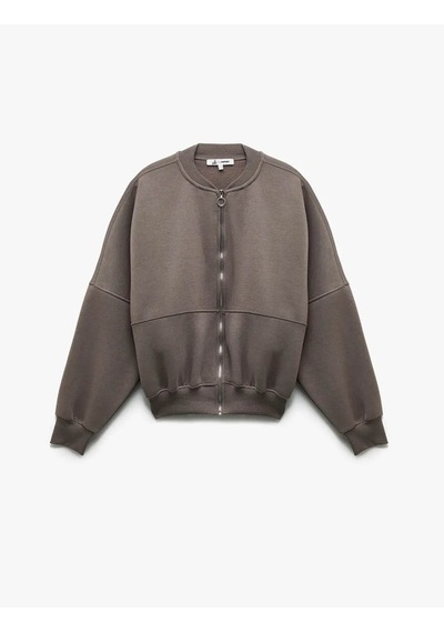 Koton Fermuarlı Bomber Yaka Gri Kadın Sweatshirt 6wal10126ık Gri