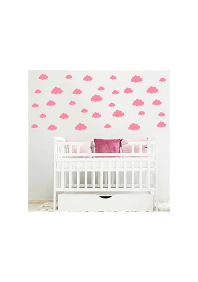 Çeşitli Ebatlarda Bulut Şeklinde Duvar Sticker Seti - 100 Adet Bebe Pembe