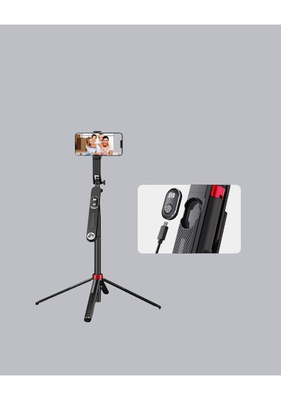 Kablosuz Çift Yaka Mikrofonu Tripodlu Selfie Çubuğu İçerik Üretici Seti