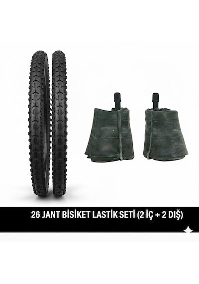 26 Jant Lastik Seti - 2 Dış Lastik 26x1.95 + 2 İç Lastik Oto Kalın Sibop - Takım Bisiklet Lastiği