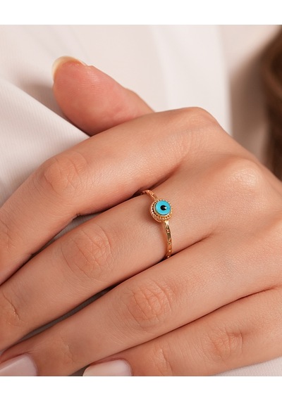 Debora Jewelry 14 Ayar Altın Nazar Boncuklu Minimal Yüzük