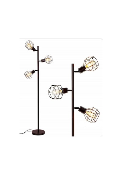 Mylights Retro Rustik Üçlü Mafsallı Lambader Köşe Lambası Üçlü Siyah