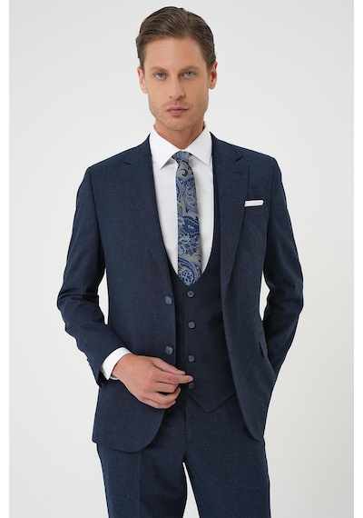 Efor Slim Fit Çift Yırtmaç Keten Karışımlı Yelekli Klasik Lacivert Takım Elbise Tk 914 Lacivert Efor Slim Fit Çift Yırtmaç Keten Karışımlı Yelekli Klasik Lacivert Takım Elbise Tk 914 Lacivert