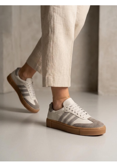 Potinonline 3020 Kadın Hakiki Deri Sneaker Ayakkabı Bej