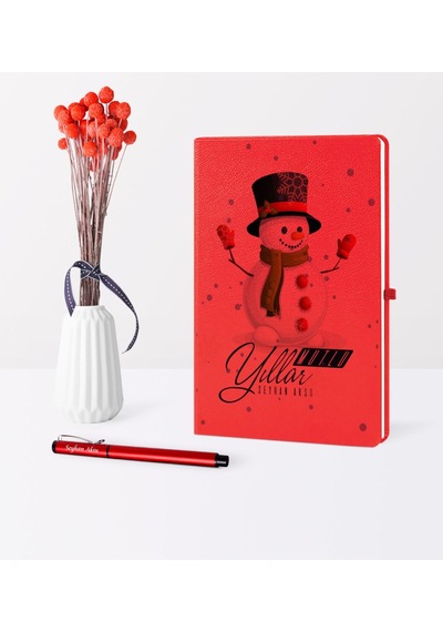 Kişiye Özel Yılbaşı Mutlu Yıllar Temalı Kırmızı Defter Kalem Seti - 16