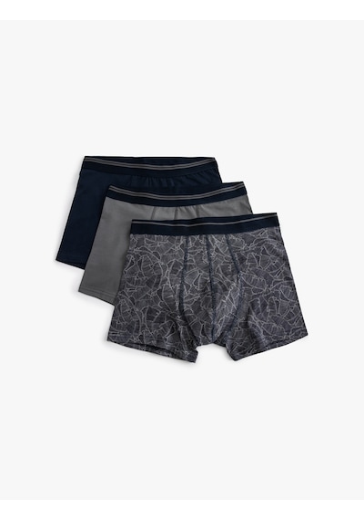 Koton 3'lü Boxer Seti Yaprak Baskılı Çok Renkli Pamuklu Gri 5wlm90020mk Gri