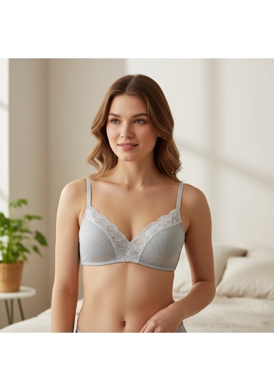 Bonbon Kadın Balensiz Jakarlı Kaşkorse Rib Soft Bra Sütyen Bb2448 Gri