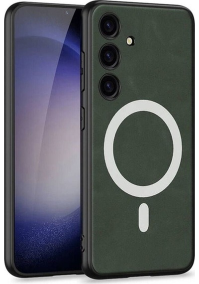 Galaxy S24 Plus Kılıf M-safe Şarj Özellikli Deri Tasarımlı Zore Kıpta Nubuk Kapak Yeşil