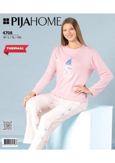 Pijahome Kadın Kışlık Termal Uzun Kollu Pijama Takımı Pudra