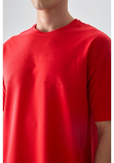 Air Jones Tommy Life Fiesta Pamuklu Kalın Yumuşak Dokulu Oversize Fit Basic Erkek T-shirt - 88378 Kirmizi