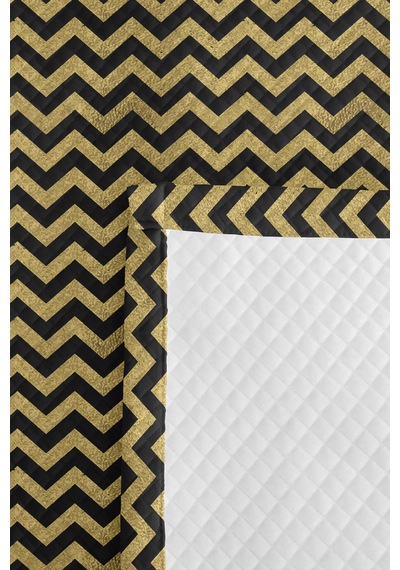 Siyah Gold Geometrik Zigzag Genç Odası Tek Kişilik Pike Takımı-altın Renkli Yatak Örtüsü-160x220 Cm Sarı
