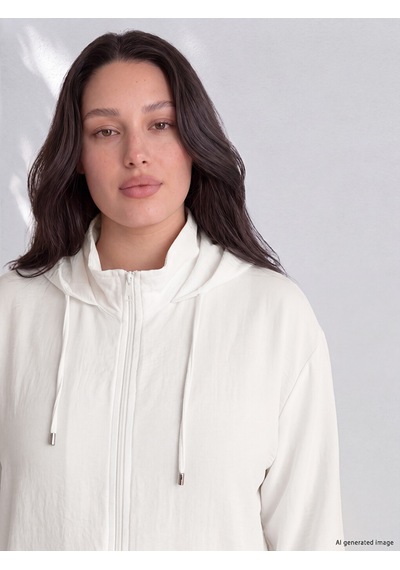 Lcw Curve Ekru Büyük Beden Kapüşonlu Kadın Sweatshirt Tunik