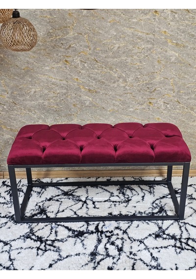 Zafir Siyah Boyalı Diktörtgen 100 Cm X 40 Cm Oturak Puf - Bench - Makyaj Oturağı - Oturak Bordo