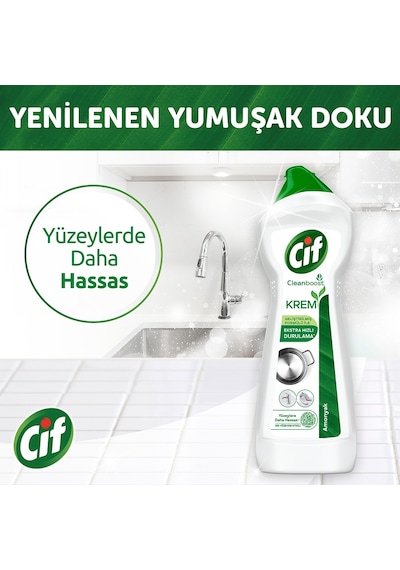 Cif Krem Limon Amonyak Müge Frezya Çiçeği Yüzey Temizleyici 3 x 750 ML + Mikrofiber Bez