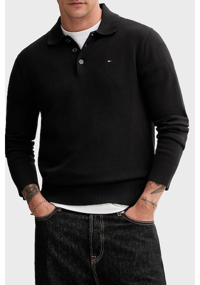 Tommy Jeans % 100 Pamuk Regular Fit Düğmeli Polo Yaka Kazak Erkek Polo Yaka Kazak Dm0dm20304 Bds Siyah
