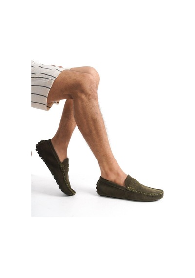Mubiano Hakiki Deri Erkek Süet Haki Loafer -mssr1277-hk Haki