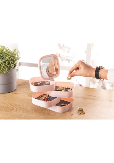 4 Katlı Aynalı Kare 360 Derece Dönebilen Takı Organizer Kutusu Pembe Plastik Pembe Tr Diğer