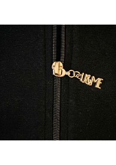 U&me Kapüşonlu Dar Kesim Boydan Fermuarlı Crop Slim Fit Ribana Kadın Sweatshirt Siyah Çok Renkli