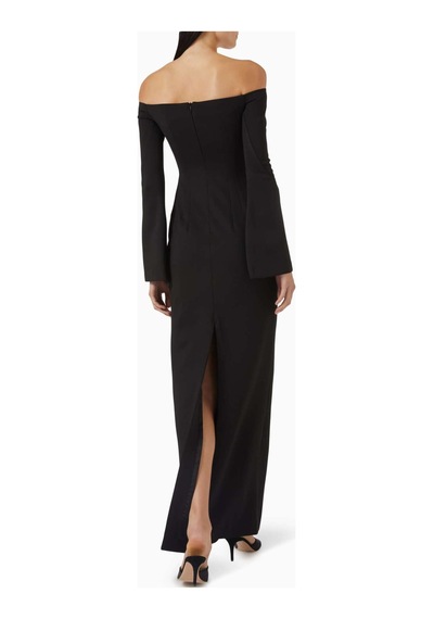 Eegen Studio Louisa Maxi Dress - Off - Shoulder, Düğmeli Kollu, Sırt Yırtmaçlı, Şık Tasarım Elbise Siyah