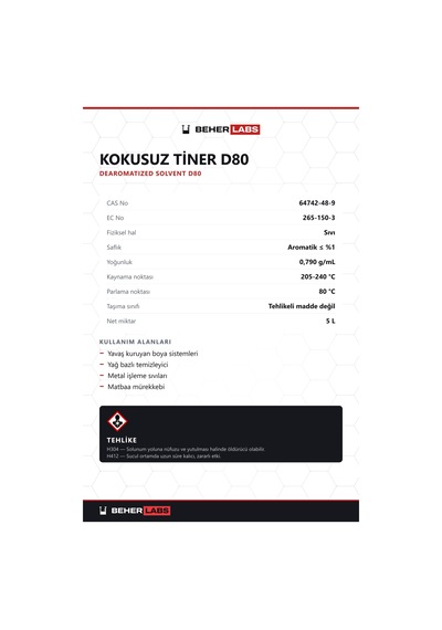 Beherlabs Kokusuz Tiner D80 5 L