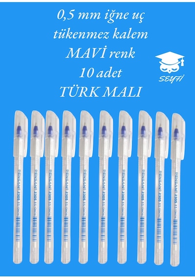 0.5 Mm Iğne Uç Siyah Tükenmez Kalem 10 Adet Yeni Seri Yeni Üretim Türk Malı Pensan 2305 Siyah Siyah