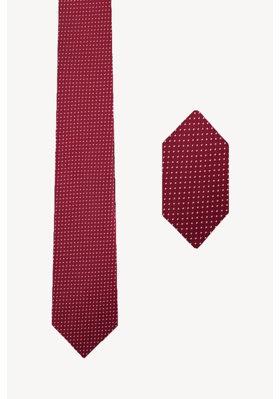 Erkek Bordo Desenli Kravat Mendil Set 04023689