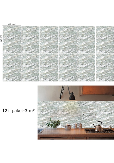 Tink Kendinden Yapışkanlı Yeşil Agat Desenli Pvc Panel 41x62 Cm