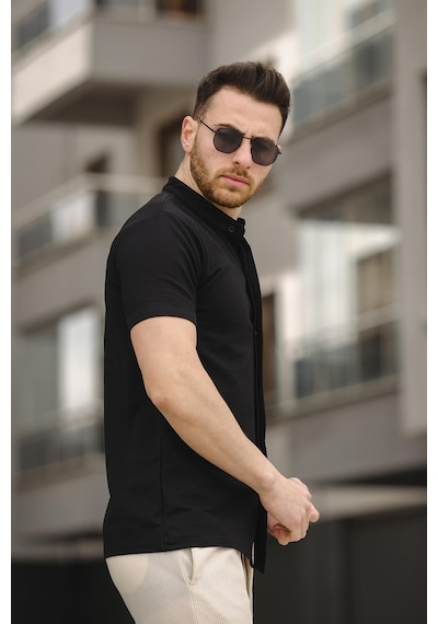 Oksit Erkek Slim Fit Kısa Kol Hakim Yaka Erkek Gömlek 001