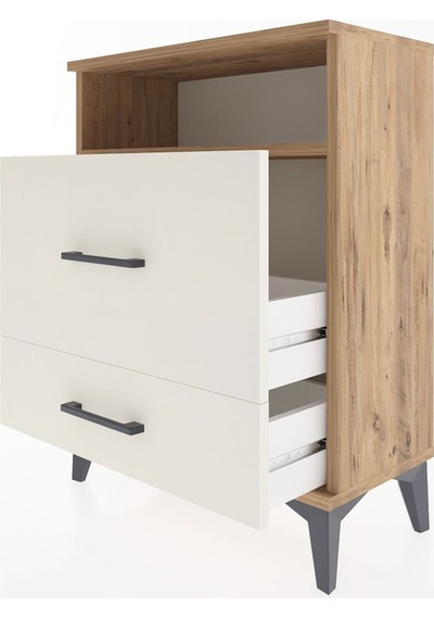 Arges Komodin Tek Raflı 2 Çekmeceli 60x30x80 Çam-aytaşı Çam