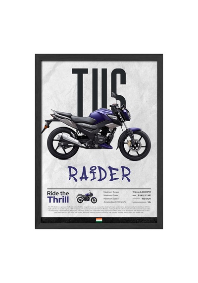 Tvs Raider Siyah Ahşap Çerçeveli Poster, Dekoratif Motosiklet Duvar Tablosu