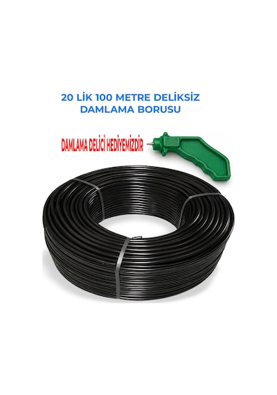 20 'lik 100 Metre Deliksiz Damlama Hortumu Basınca Dayanıklı Bahçe Sulama Damlama Delici Hediyeli