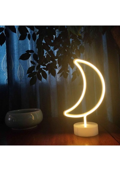 Dekoratif Pilli Ay Tasarımlı 3d Neon Led Masa Ve Gece Lambası 5047 10 Parça Siyah