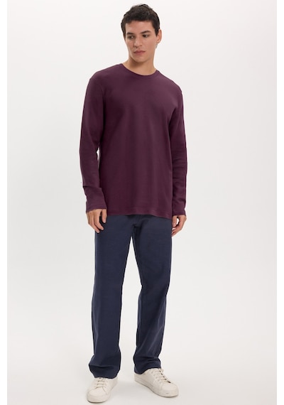 Tudors Unisex Relax Fit Rahat Kesim %100 Pamuk Uzun Kollu Bisiklet Yaka Bordo Basic Tişört-51285