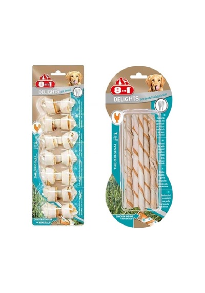 8in1 Delights Bones Pro Dental Xs + Twisted Sticks Pro Dental Karma Köpek Ödülü 2 Li