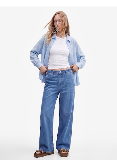 Koton Beli Bağcıklı Cep Detaylı Bol Paça Denim Pantolon Açık İndigo 6sal40041md
